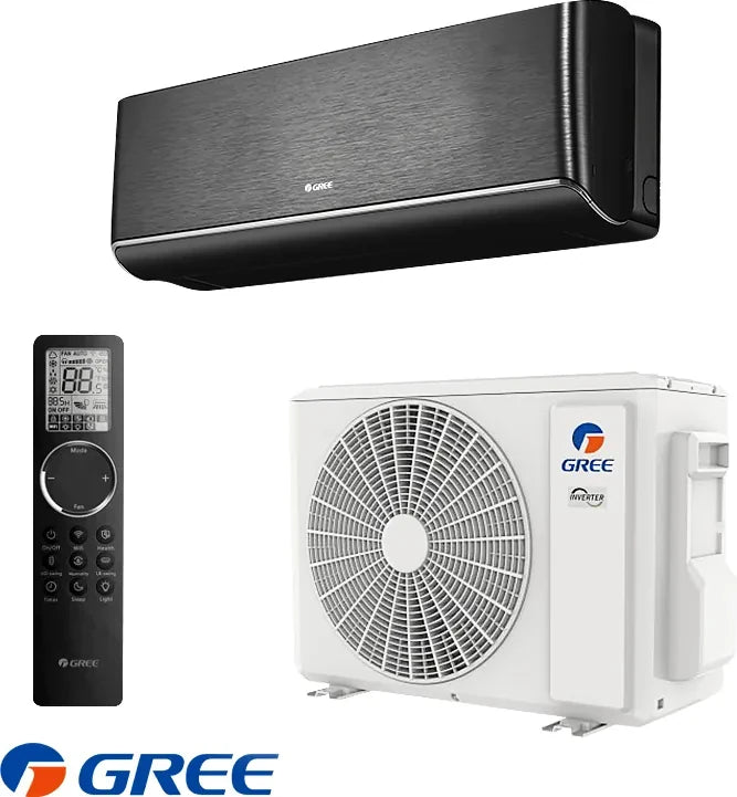 Gree Airy GWH12AVCXD-K6DNA1A Black indoor unit, outdoor unit and remote