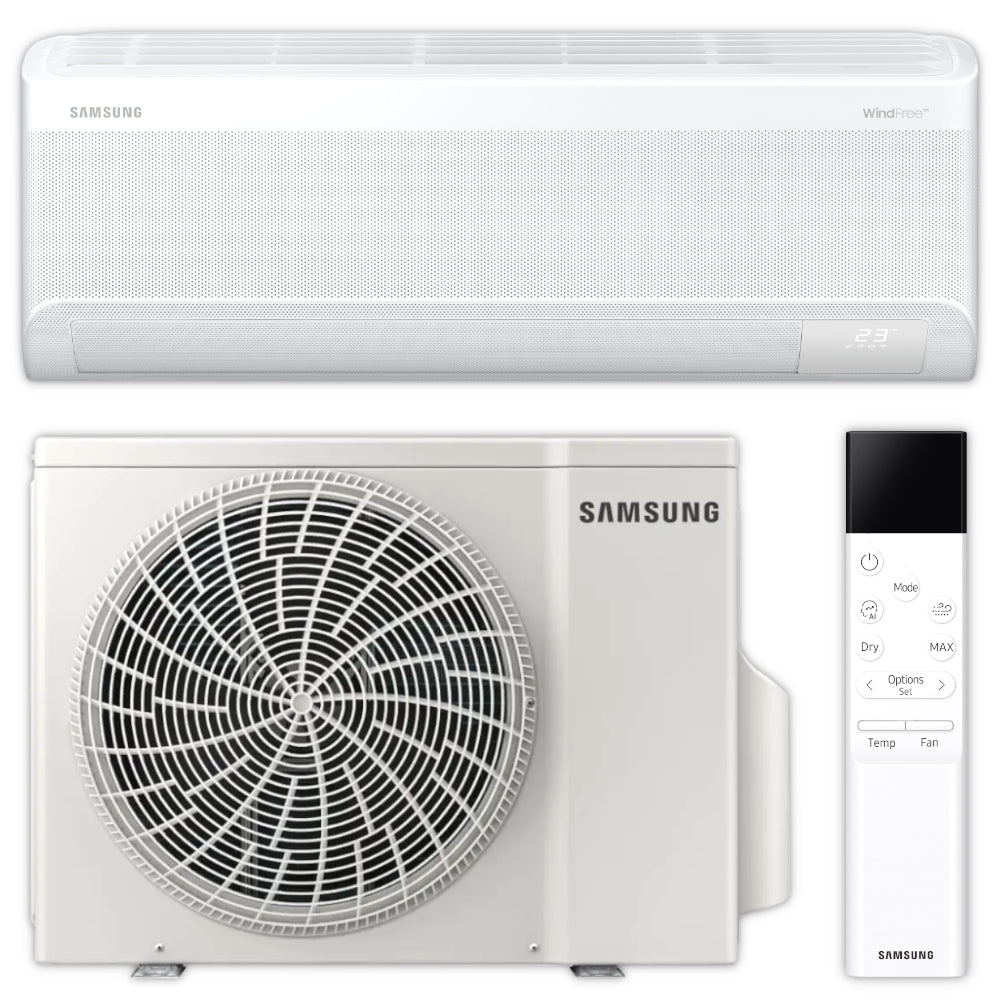 Samsung WindFree Comfort S2 AR60F12C1AWNEU indoor unit, AR60F12C1AWXEU outdoor unit and remote control
